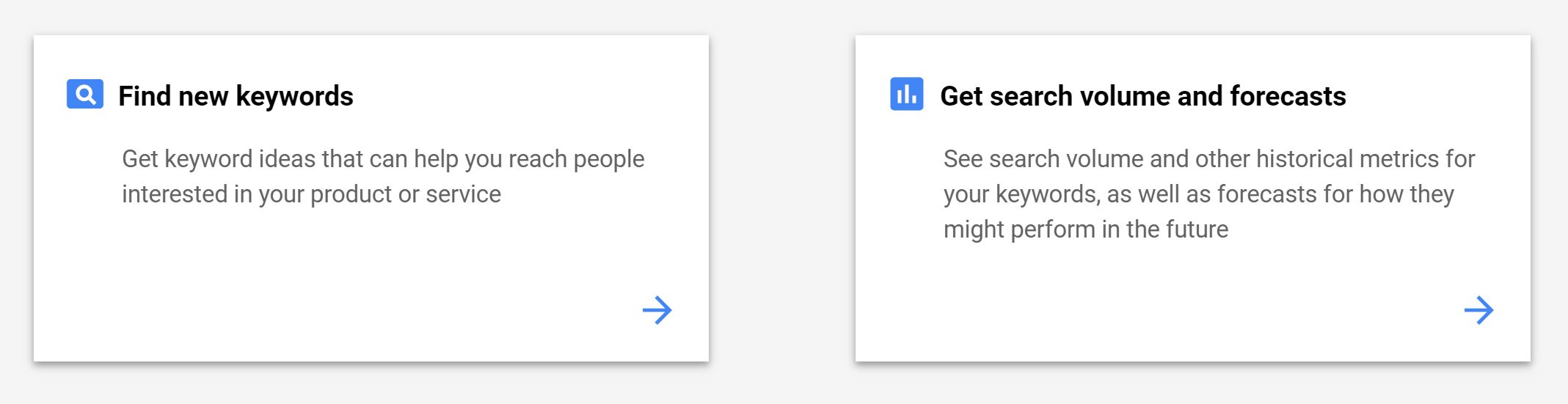 Google Ads Keyword Planner options